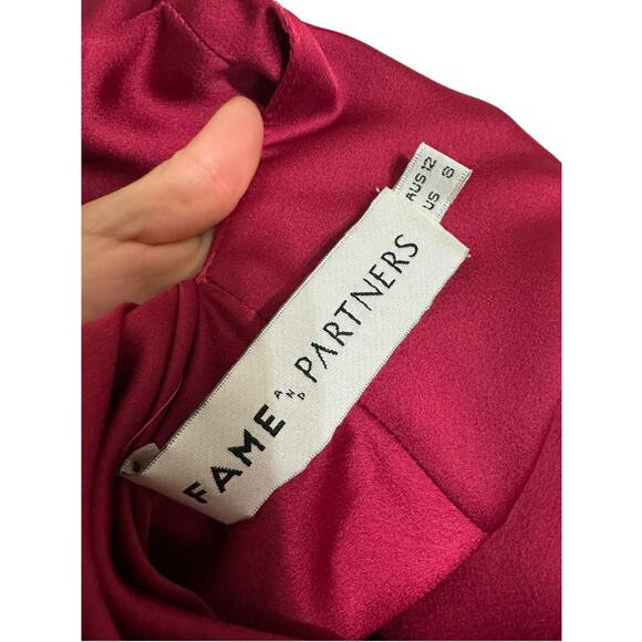 Fame and Partners draped satin wine red midi dress size 6 - Picture 4 of 6